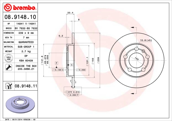 BREMBO 08.9148.11B Féktárcsa