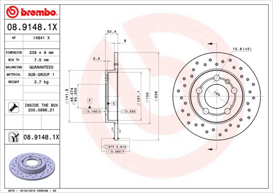 BREMBO BRE08.9148.1X féktárcsa