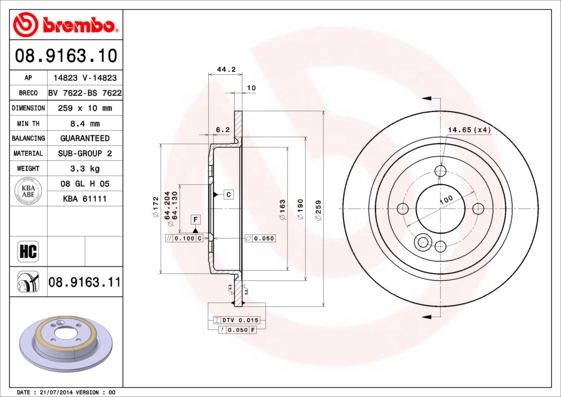 BREMBO BRE08.9163.11 féktárcsa