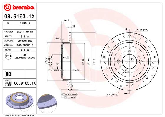 BREMBO BRE08.9163.1X féktárcsa