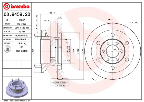 BREMBO BRE08.9459.20 féktárcsa