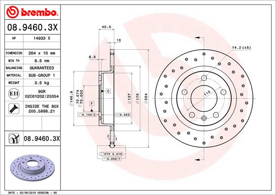 BREMBO 08.9460.3X Féktárcsa