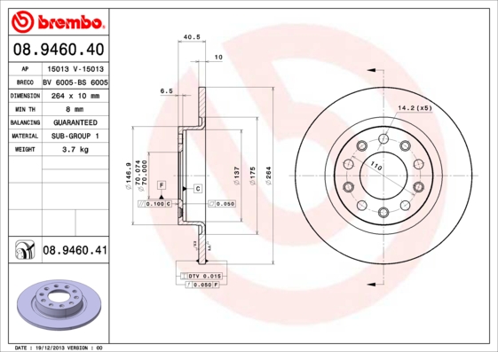 BREMBO 08.9460.41B Féktárcsa