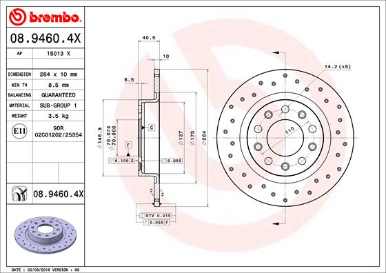 BREMBO BRE08.9460.4X féktárcsa