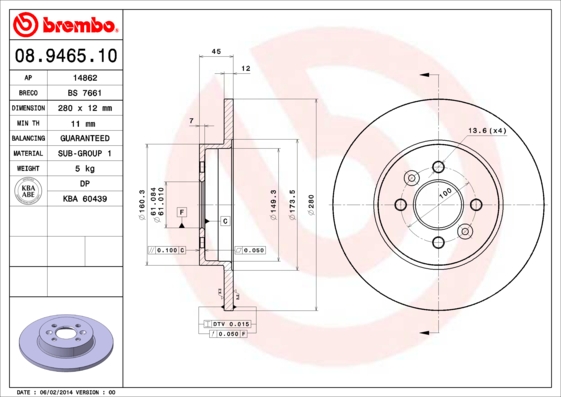 BREMBO BRE08.9465.10 féktárcsa