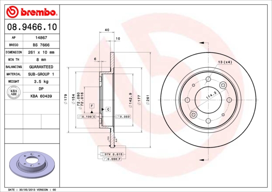 BREMBO BRE08.9466.10 féktárcsa