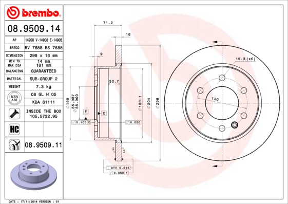 BREMBO 08.9509.11B Féktárcsa