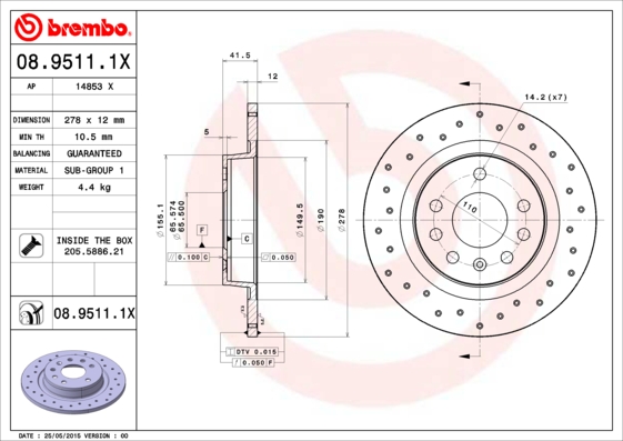 BREMBO BRE08.9511.1X féktárcsa