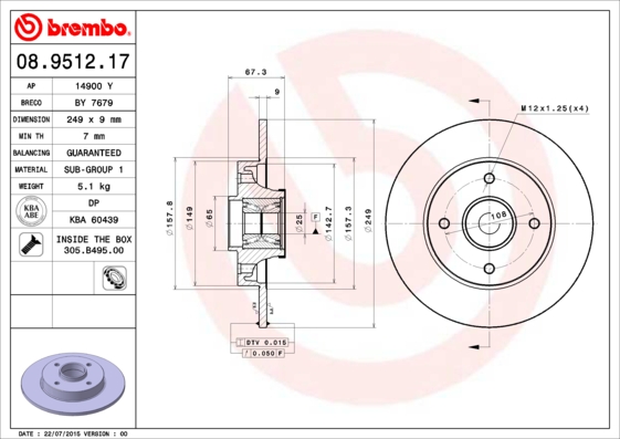 BREMBO BRE08.9512.17 féktárcsa