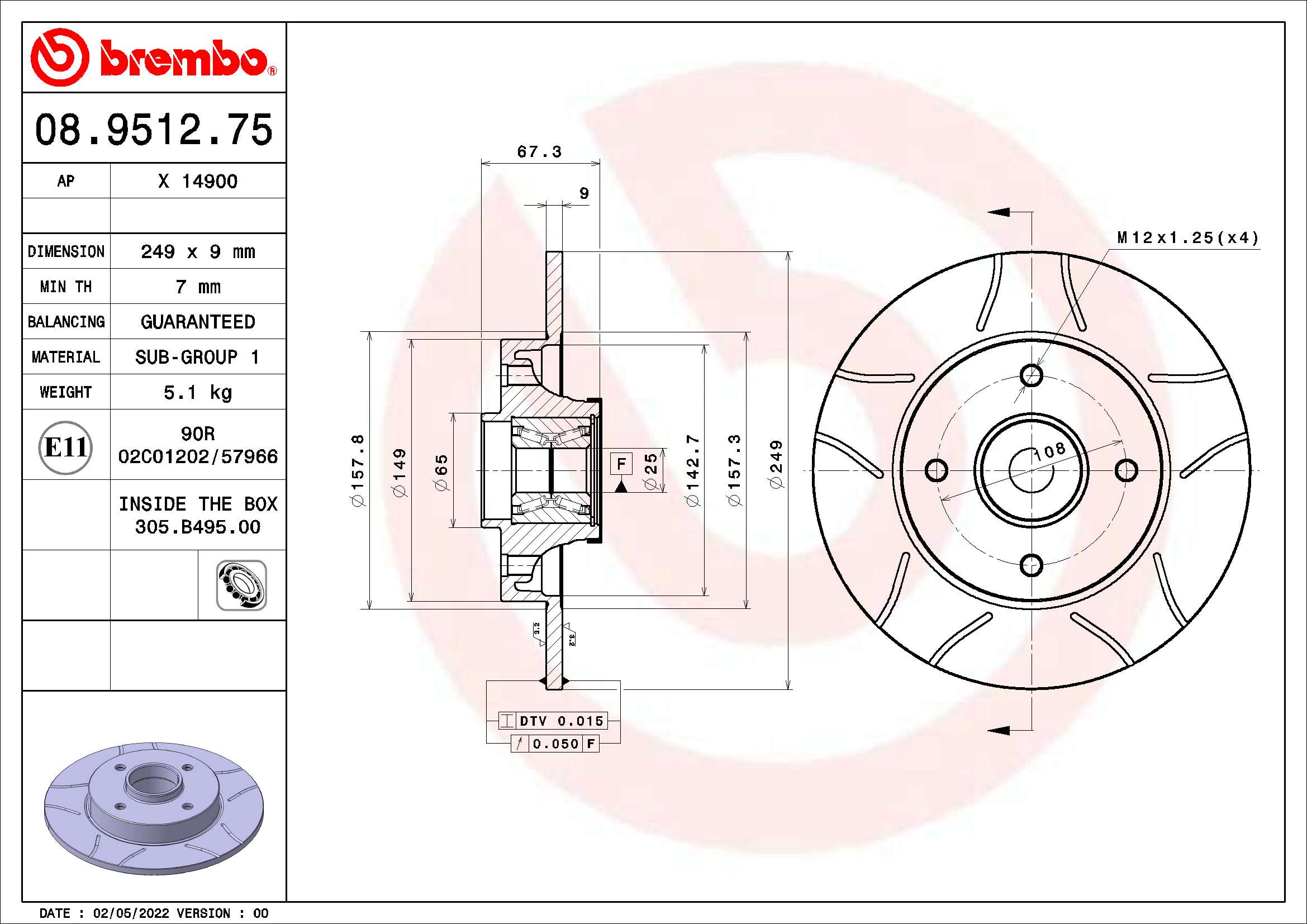 BREMBO BRE08.9512.75 féktárcsa