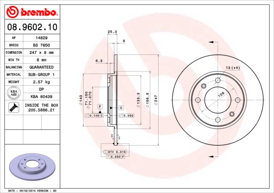 BREMBO BRE08.9602.10 féktárcsa