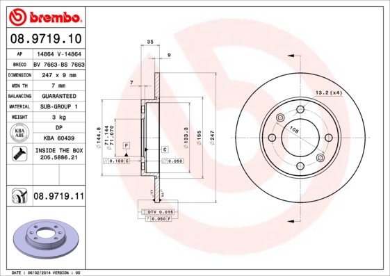 BREMBO 08.9719.11B Féktárcsa