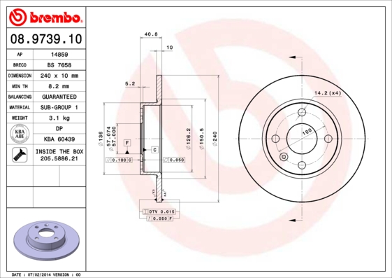 BREMBO 08.9739.10B Féktárcsa