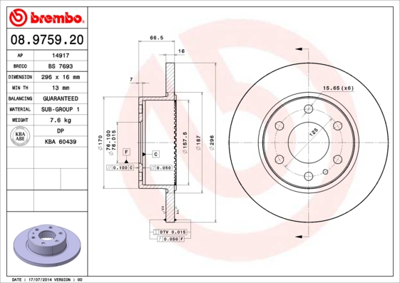 BREMBO BRE08.9759.20 féktárcsa