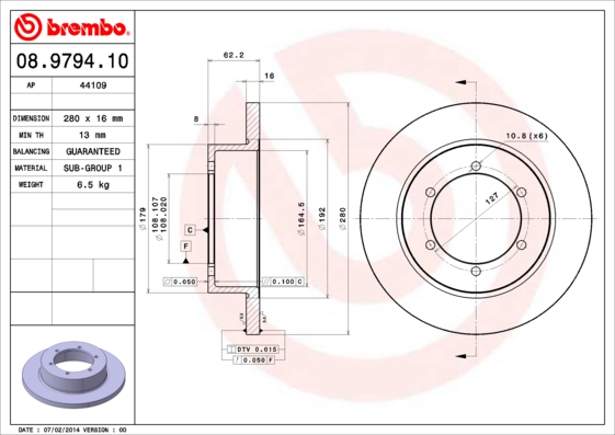 BREMBO 08.9794.10B Féktárcsa