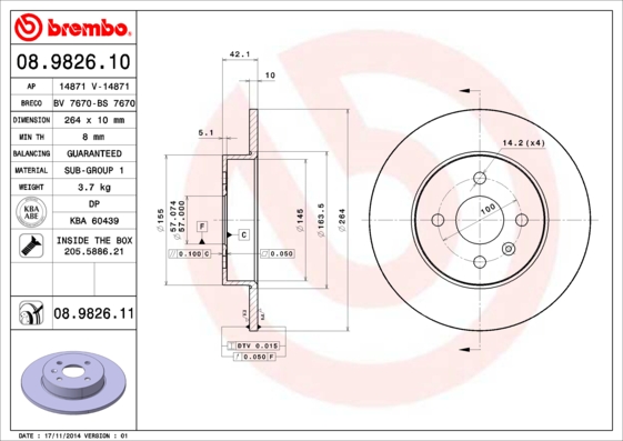 BREMBO BRE08.9826.11 féktárcsa