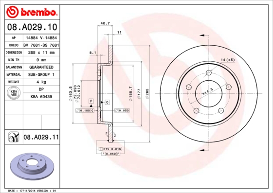 BREMBO BRE08.A029.11 féktárcsa