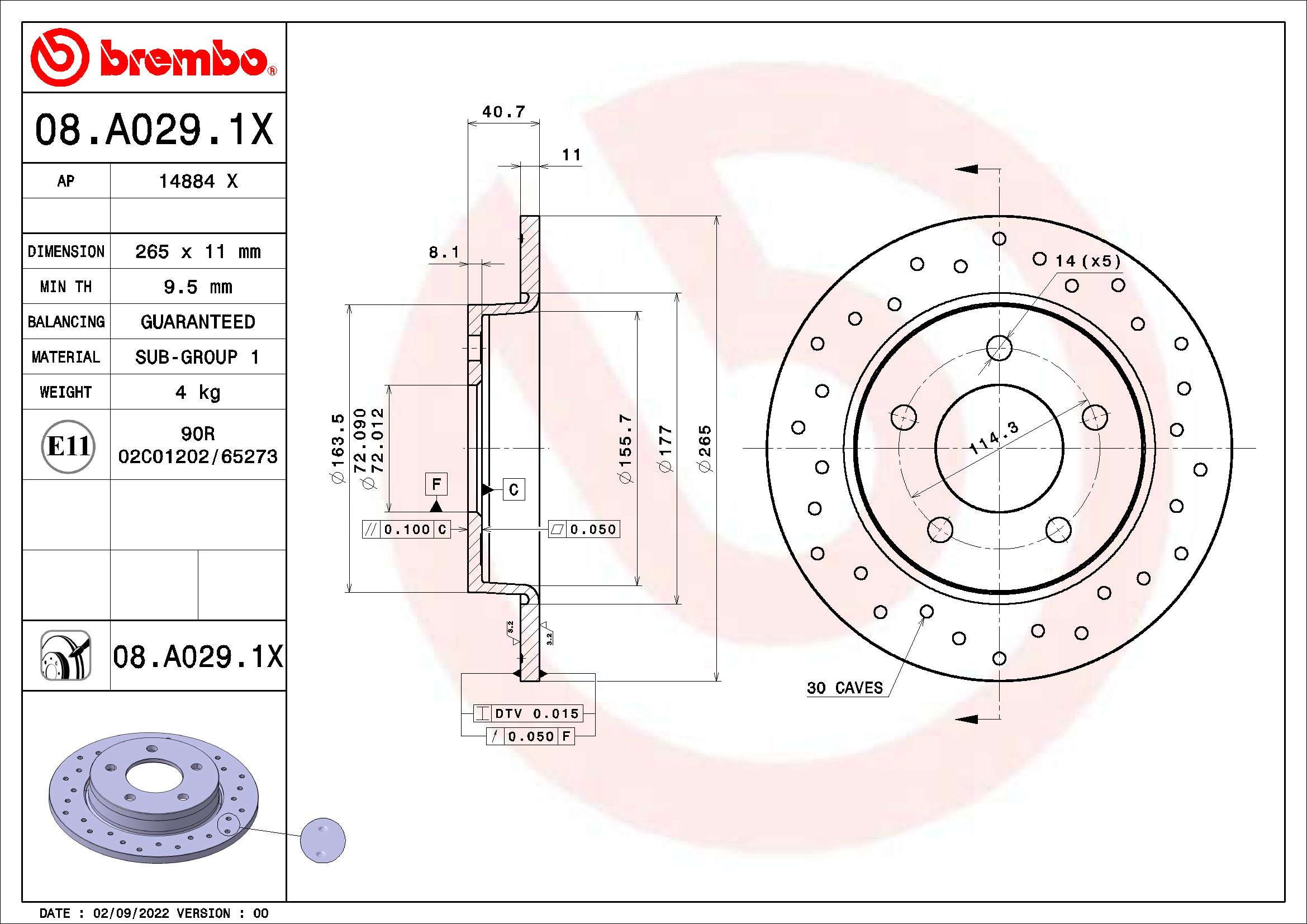 BREMBO BRE08.A029.1X féktárcsa