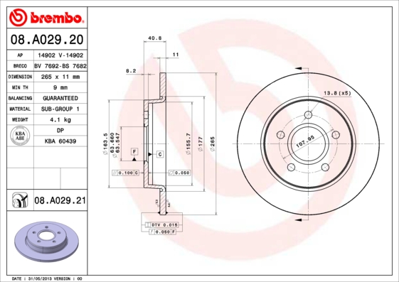 BREMBO BRE08.A029.21 féktárcsa