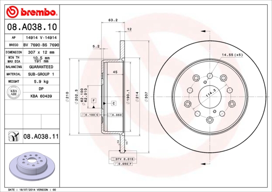 BREMBO BRE08.A038.11 féktárcsa