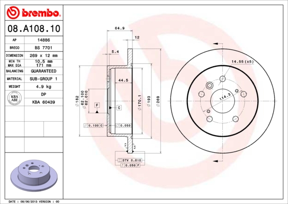 BREMBO BRE08.A108.10 féktárcsa