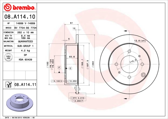 BREMBO BRE08.A114.11 féktárcsa