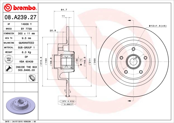 BREMBO BRE08.A239.27 féktárcsa