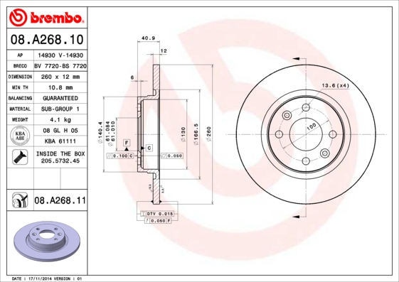 BREMBO BRE08.A268.11 féktárcsa