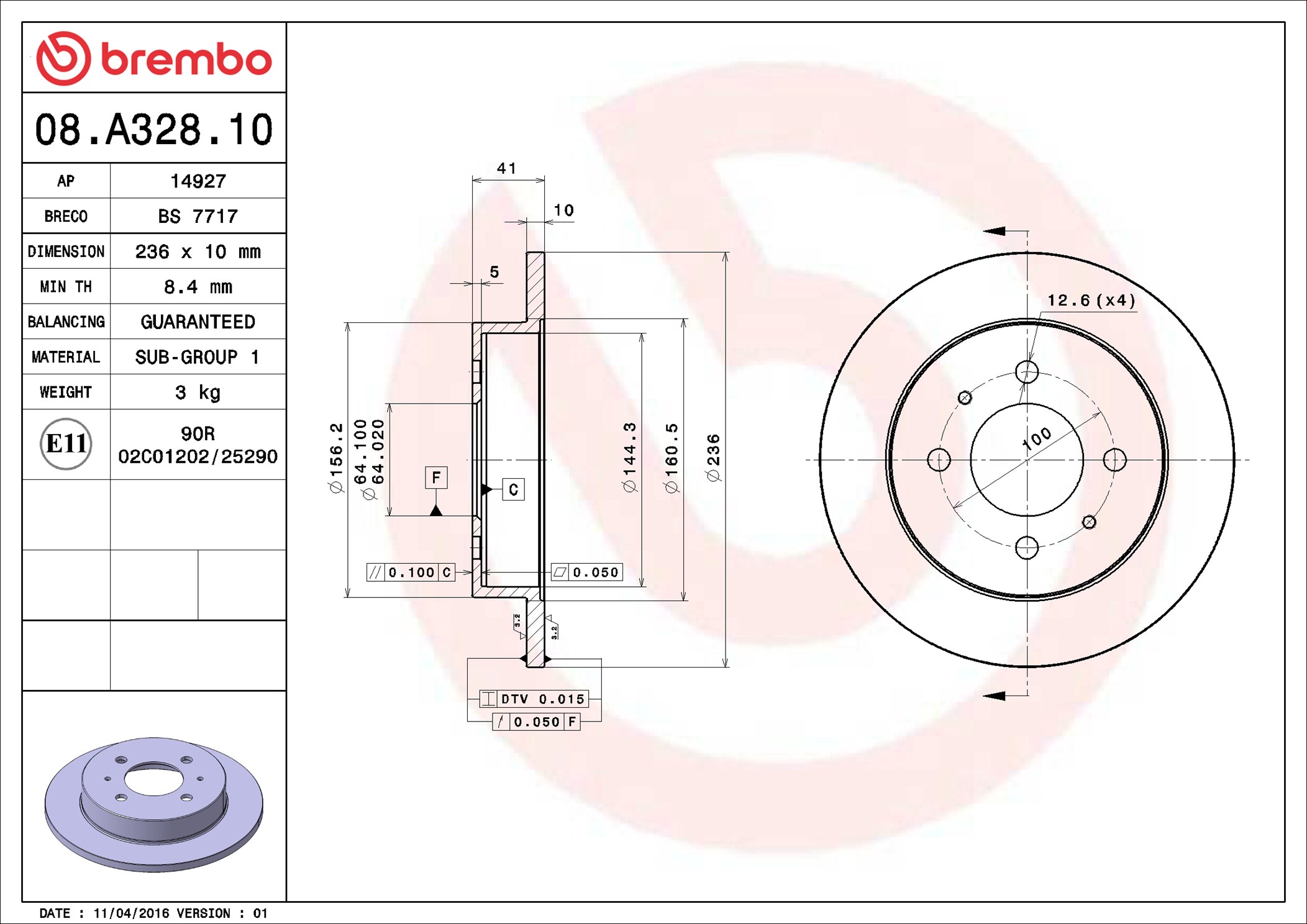 BREMBO BRE08.A328.10 Féktárcsa