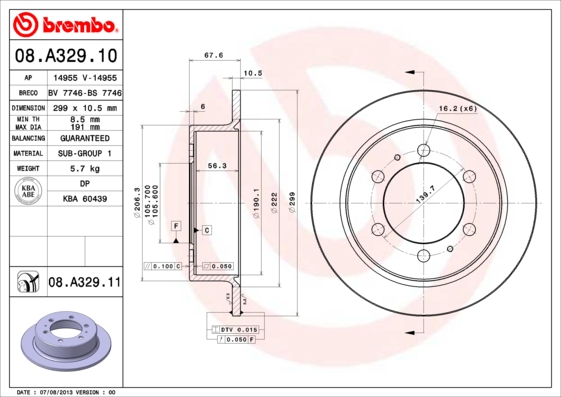 BREMBO 08.A329.11B Féktárcsa