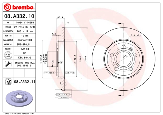 BREMBO BRE08.A332.11 féktárcsa