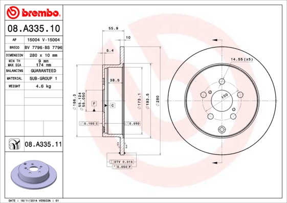 BREMBO BRE08.A335.11 féktárcsa