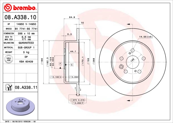 BREMBO BRE08.A338.11 féktárcsa