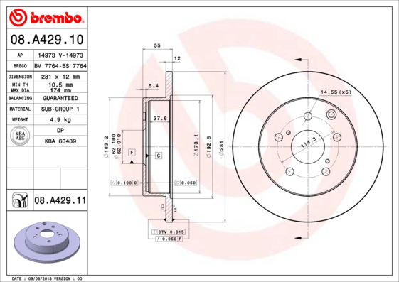 BREMBO BRE08.A429.11 féktárcsa