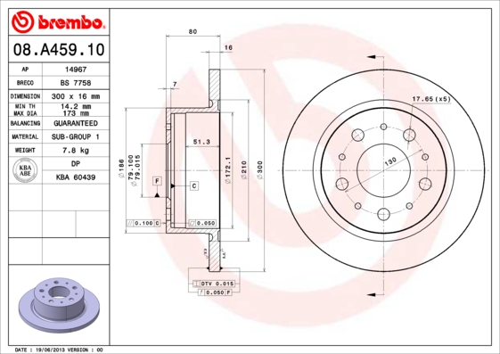 BREMBO BRE08.A459.10 féktárcsa