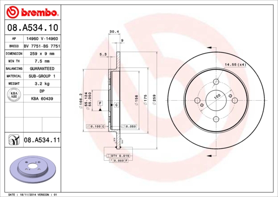 BREMBO BRE08.A534.11 féktárcsa