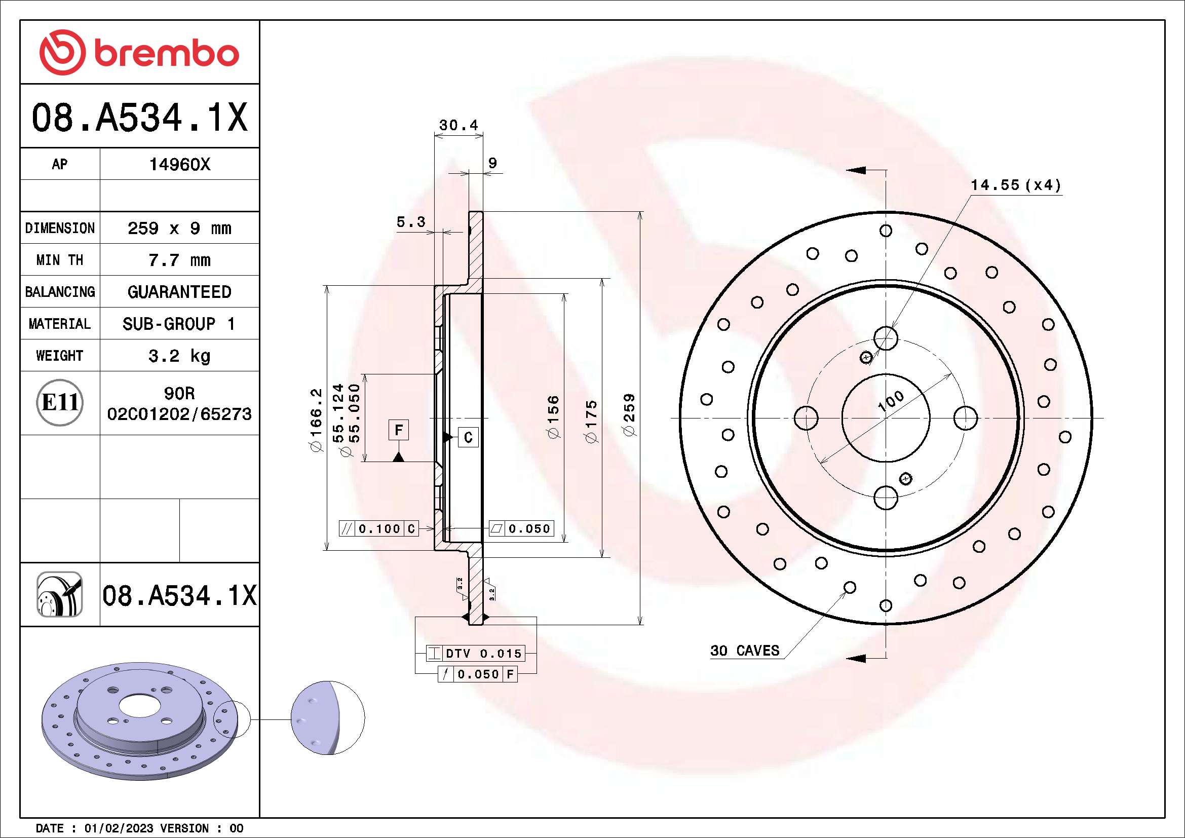 BREMBO BRE08.A534.1X féktárcsa