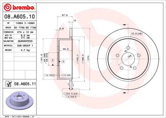 BREMBO BRE08.A605.11 féktárcsa