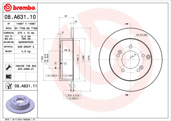 BREMBO BRE08.A631.11 féktárcsa