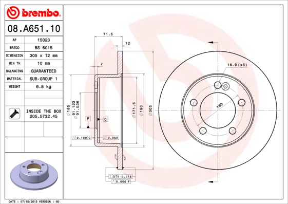 BREMBO BRE08.A651.10 féktárcsa