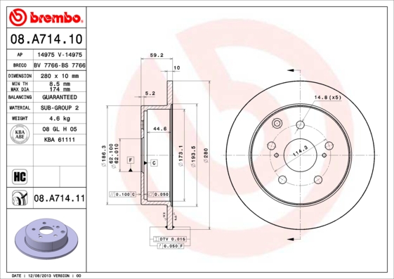 BREMBO 08.A714.11B Féktárcsa