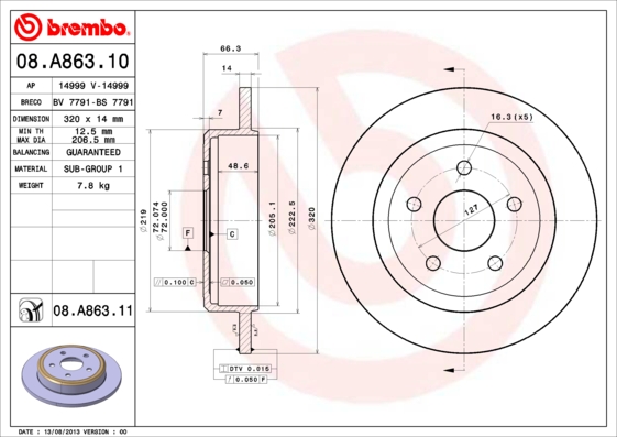 BREMBO BRE08.A863.11 féktárcsa