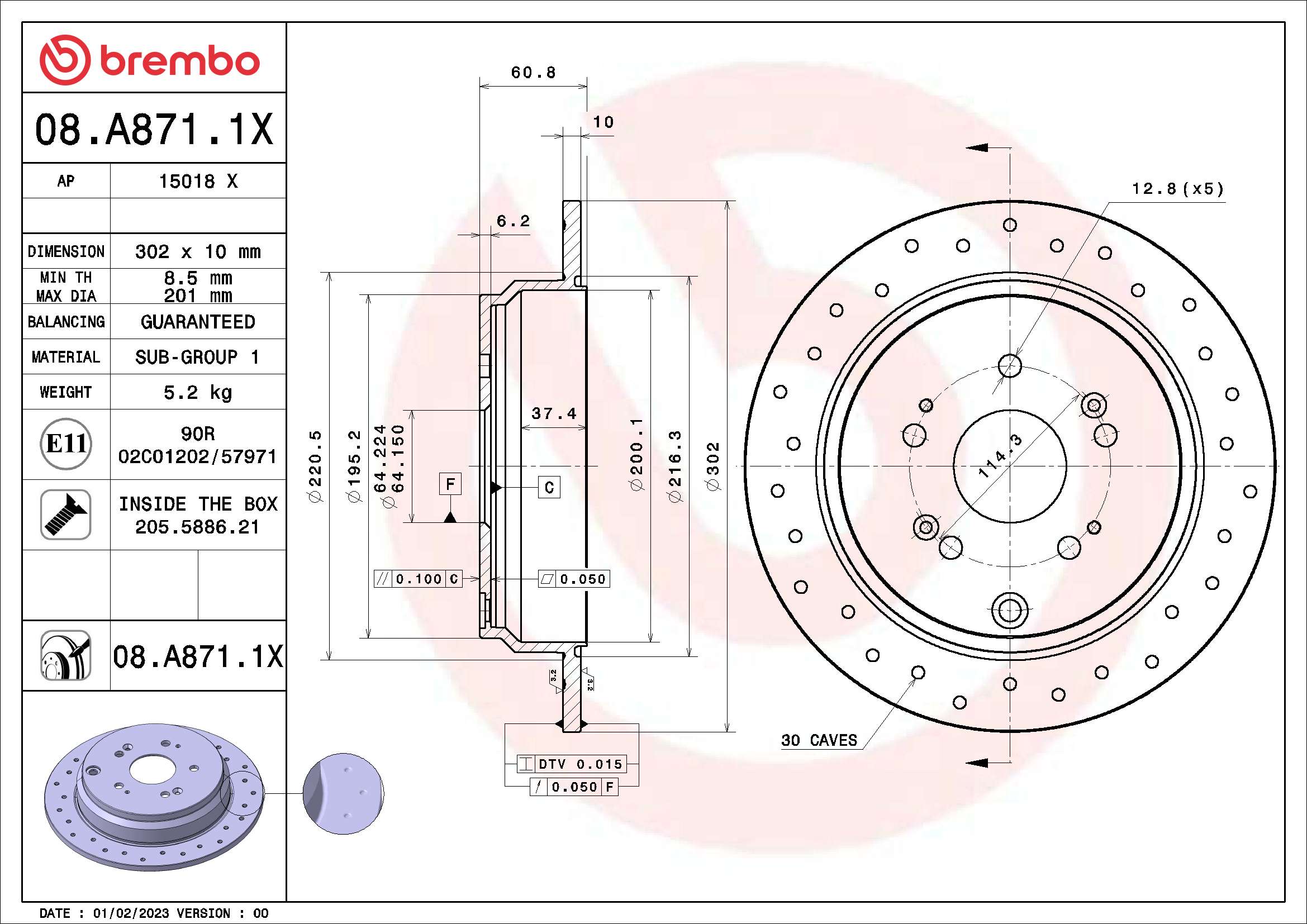 BREMBO BRE08.A871.1X féktárcsa