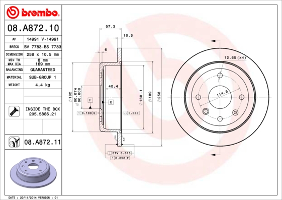 BREMBO BRE08.A872.11 féktárcsa