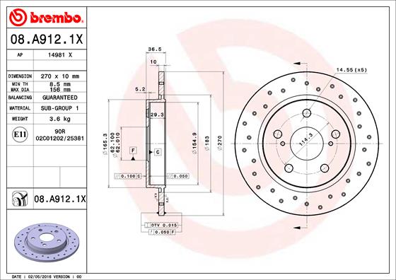 BREMBO BRE08.A912.1X féktárcsa