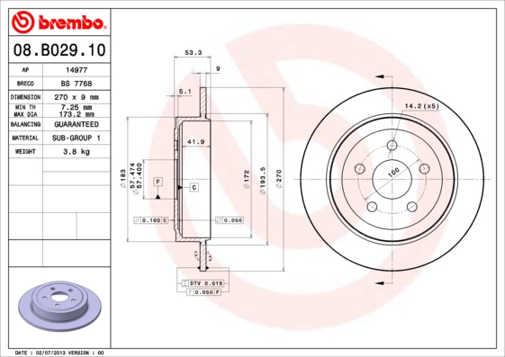 BREMBO BRE08.B029.10 féktárcsa