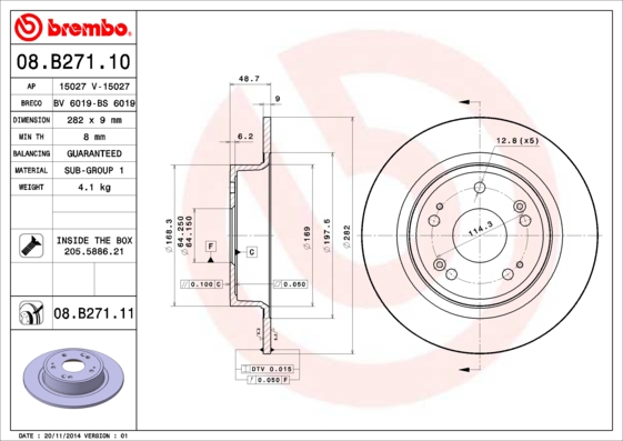 BREMBO BRE08.B271.11 féktárcsa