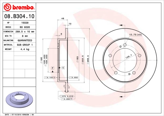 BREMBO 08.B304.10 Féktárcsa