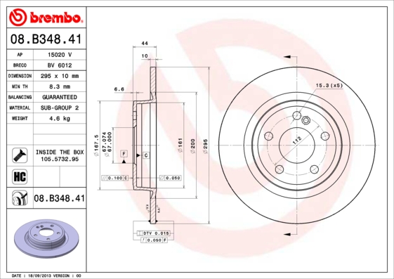 BREMBO 08.B348.41B Féktárcsa