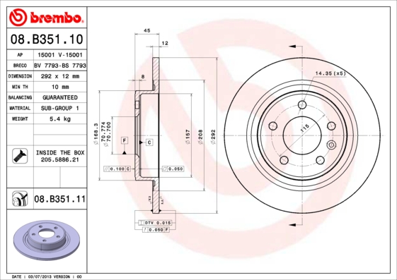 BREMBO BRE08.B351.11 féktárcsa